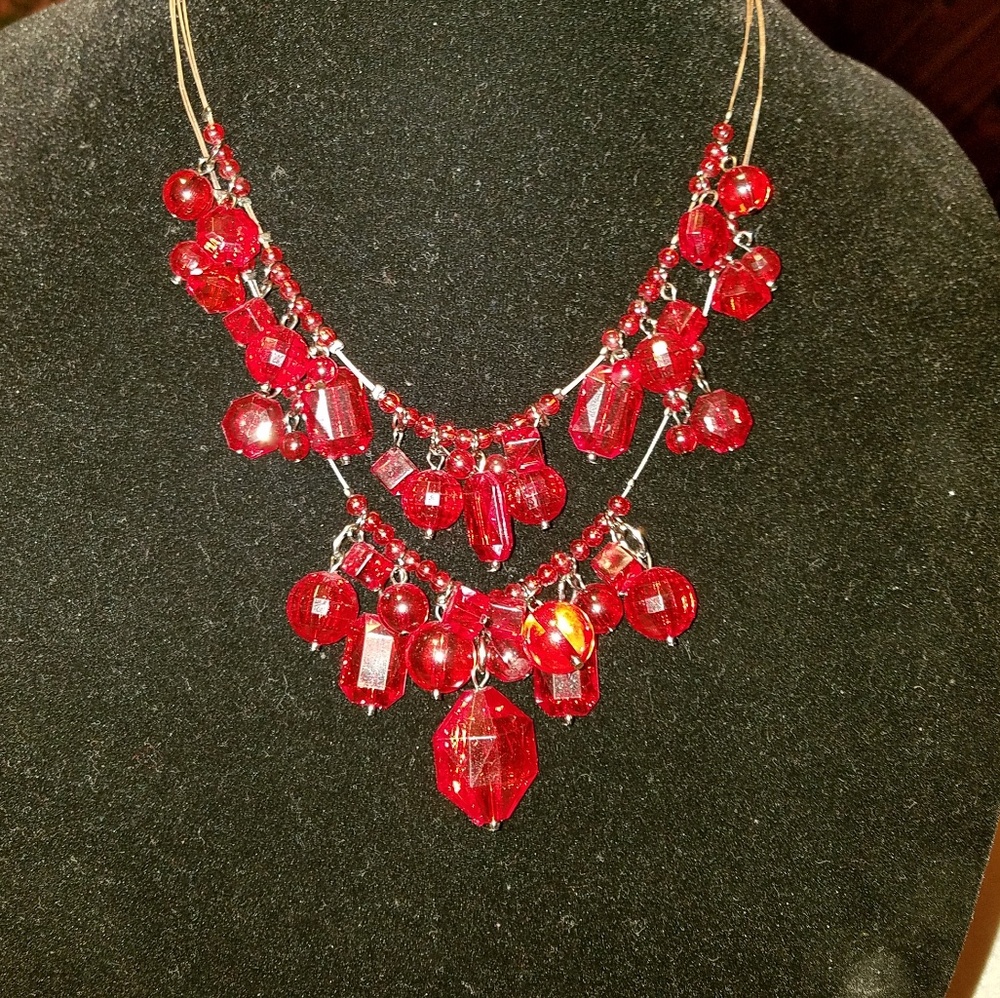 Red beaded 2 strand necklace